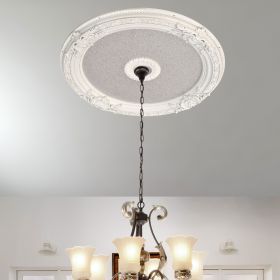 White and Silver Round Chandelier Ceiling Medallion 36in