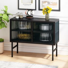 43.31"Glass Doors Modern MDF Cabinet with Featuring Two-tier Storage for Entryway Living Room Bathroom Dining Room,Matte Black