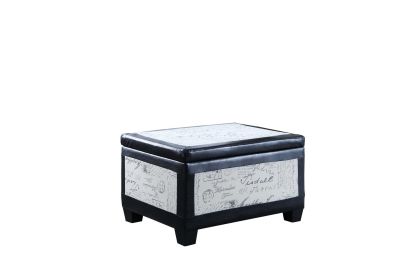 19" Tall Bonded Leather Storage Ottoman, 2 Seating Old-World Beige and Espresso