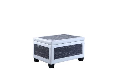 19" Tall Bonded Leather Storage Ottoman w/ 2 Seating, Old-World Blue and White