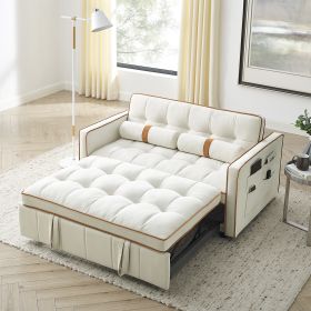 Modern 55.5" Pull Out Sleep Sofa Bed 2 Seater Loveseats Sofa Couch with side pockets