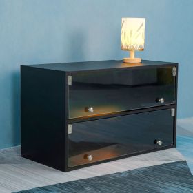 Black Glass Door Shoe Storage Cabinet for Sneakers with RGB LED Light – Expertly Crafted Wooden Display Showcase