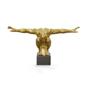 Mirrored Gold Crouching Diver Sculpture on Base (Color: Gold)