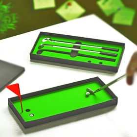 Desktop Mini Golf Putting Green Metal Club Ballpoint Pen Set (Option: Upgraded version)