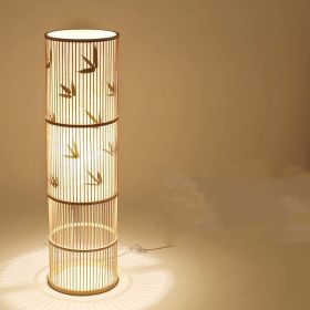 Tea Room Bamboo Woven Table Lamp Study Night Light Adjustable Light Warm Zen Bedside Lamp (Option: Floor lamp Type A-Push button switch)