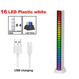 RGB Symphony Lights LED Sound Control Light Music Rhythm Ambient Pickup Lamp App Control Strip Light For Computer Desktop Decor (Emitting Color: 16LED White USB)