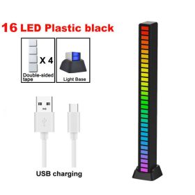 RGB Symphony Lights LED Sound Control Light Music Rhythm Ambient Pickup Lamp App Control Strip Light For Computer Desktop Decor (Emitting Color: 16LED Black USB)